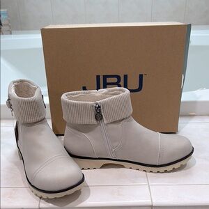 JBU Karissa Encore Ankle Boots in Faux Nubuck, Stone White Color. New with Box.